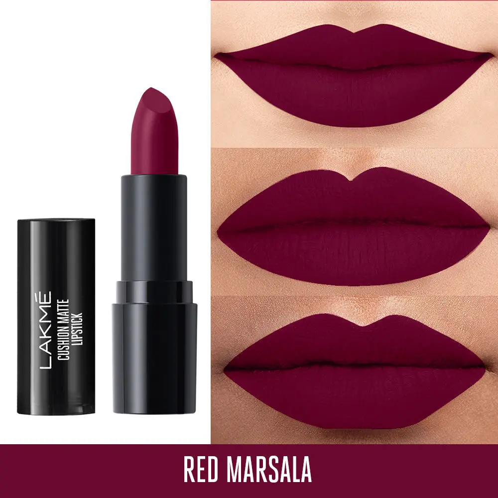 Lakme Cushion Matte Lipstick, Red Marsala, 4.5g