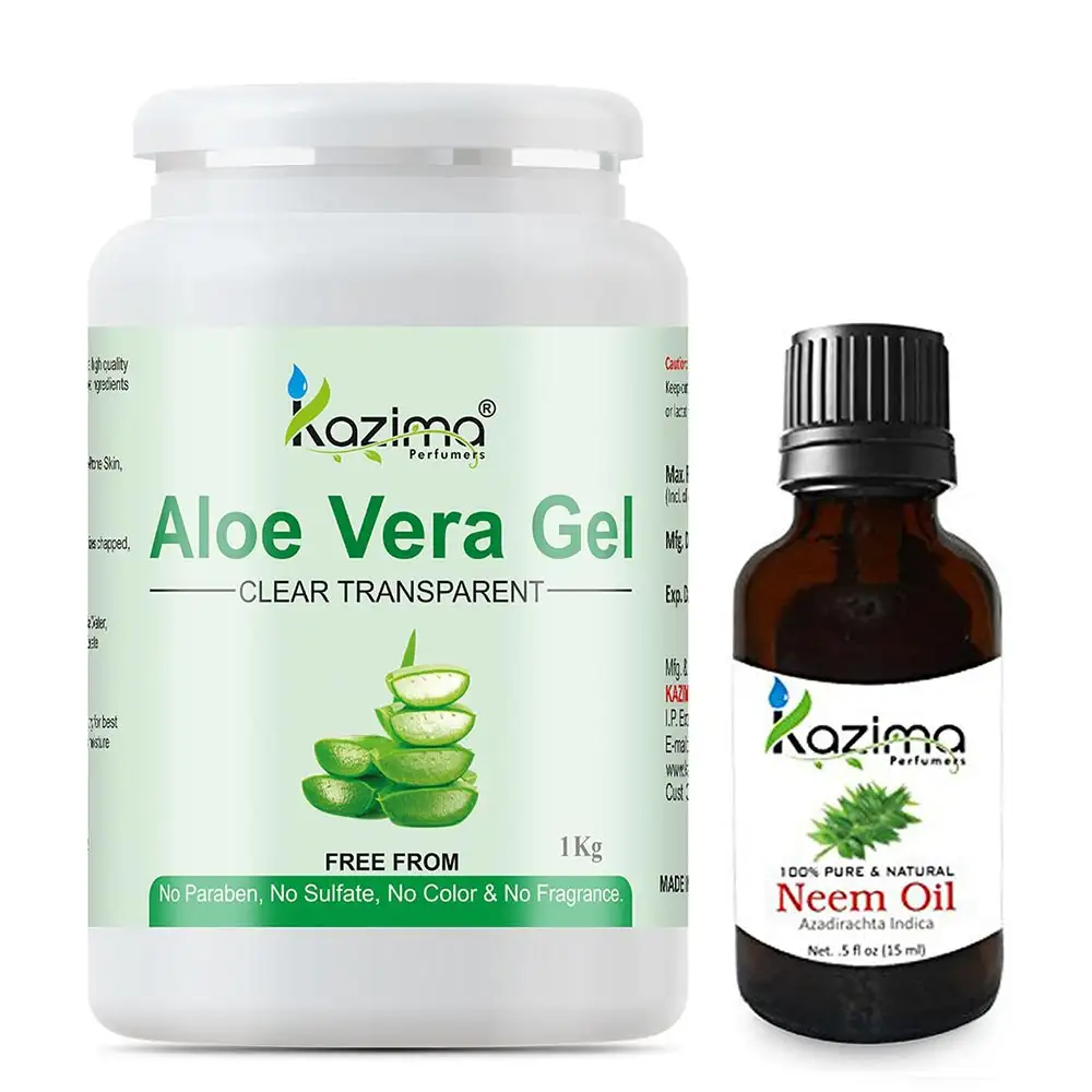 Kazima Aloe Vera Gel 1 kg & Neem Oil 15 ml Combo,  2 Piece(s)/Pack  All Skin Type