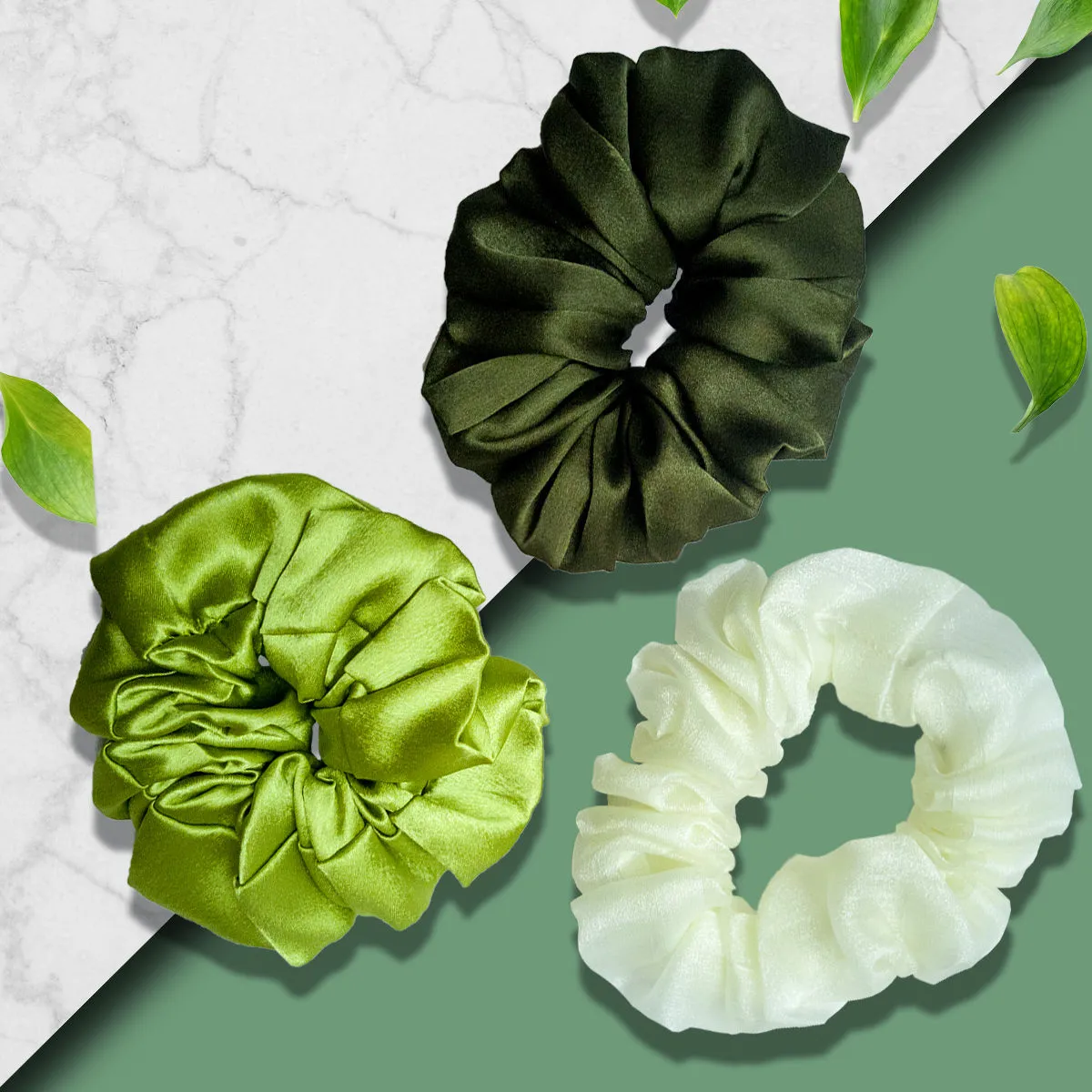 Hair Drama Co. Green Scrunchies - Set Of 3