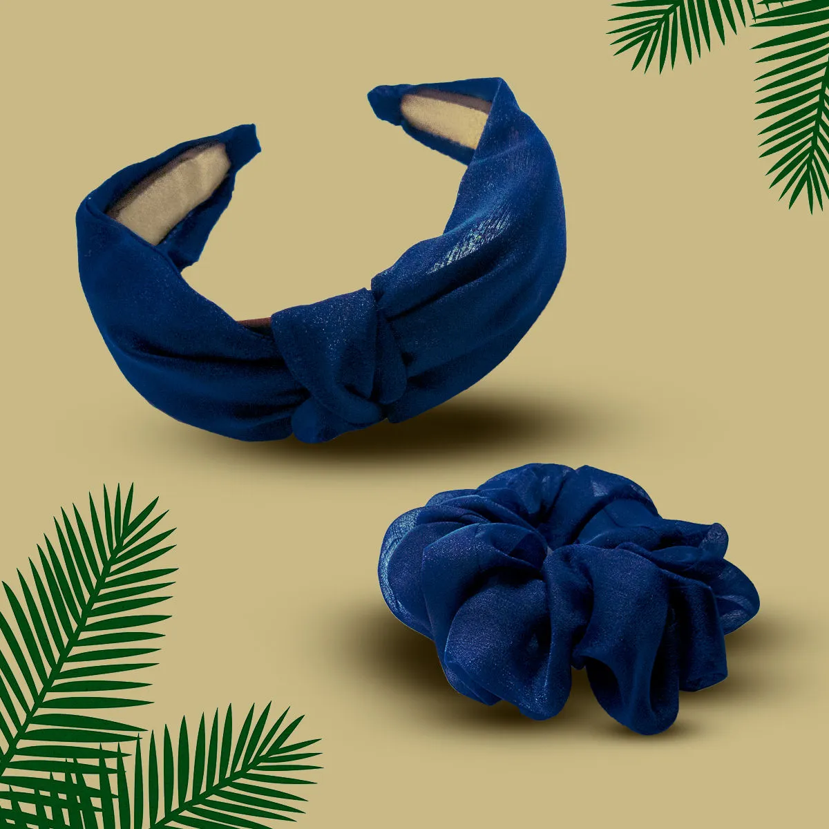 Hair Drama Co. Organza Headband & Scrunchie Set - Midnight Blue