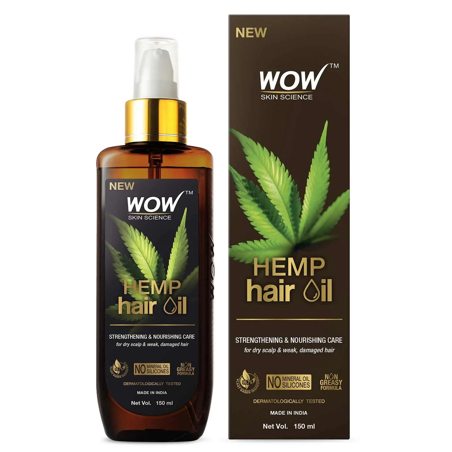 WOW Skin Science Hemp Hair Oil for Strengthening and Nourishment of Stressed scalp - For Damaged Roots And Chemically Treated Hair - 150ml