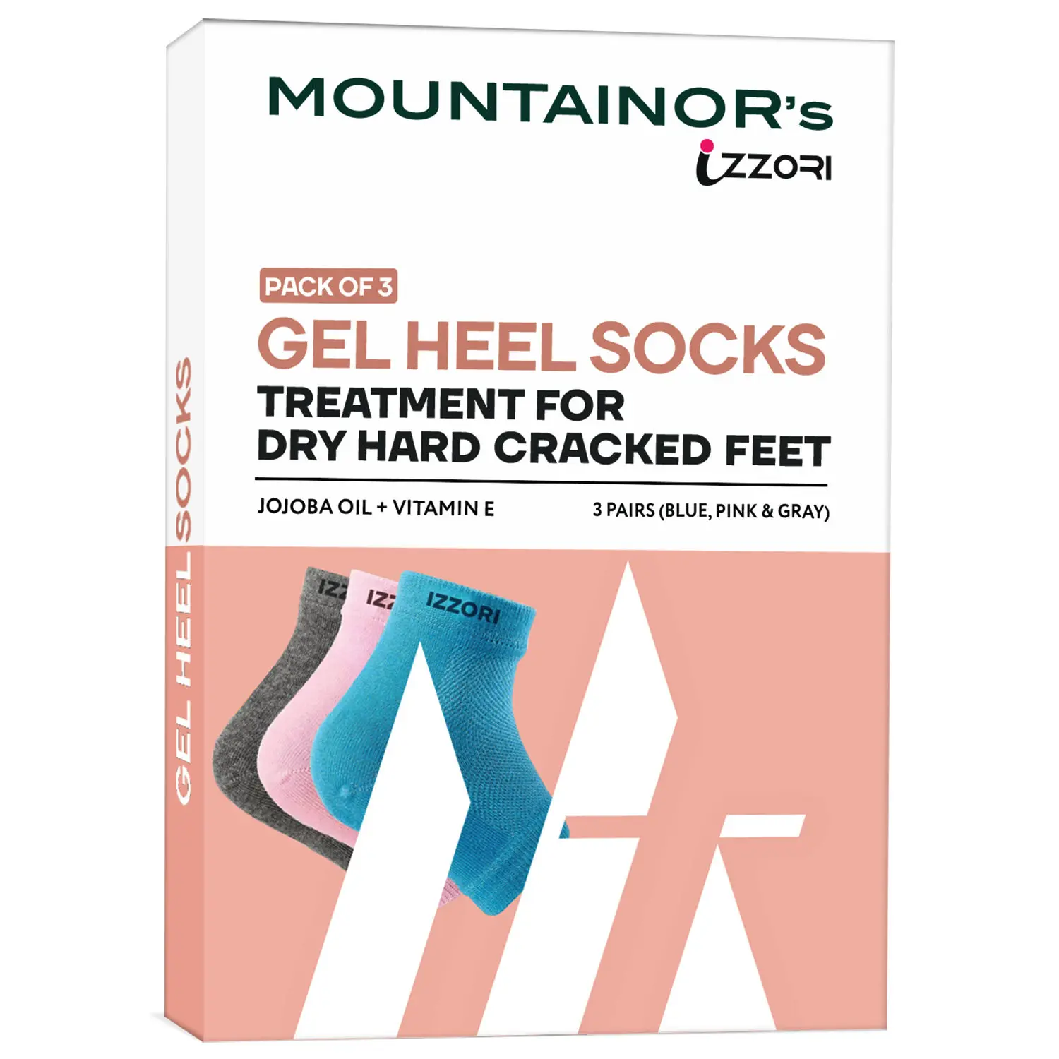 Mountainor Silicone Gel Heel Socks For Dry Hard Cracked Heel Repair Pad - Pink- Blue & Grey