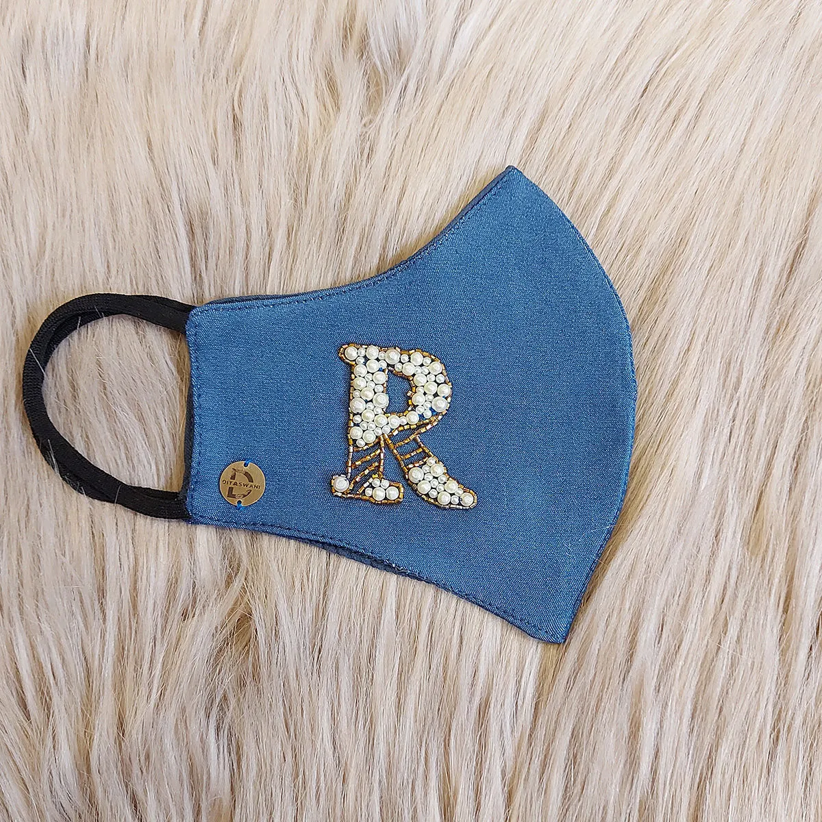 Diya Aswani Denim Pearly Letter R Mask