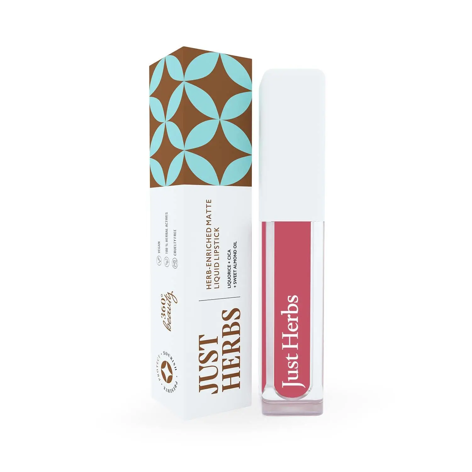 Just Herbs Ayurvedic Creamy Matte Long Lasting Liquid Lipstick, Lightweight & Hydrating Lip Colour with Liquorice & Sweet Almond Oil - Raspberry Pink