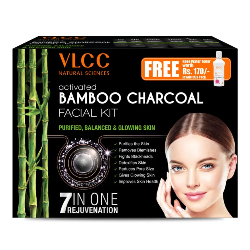 VLCC Activated Bamboo Charcoal Facial Kit + Free Rose Water Toner