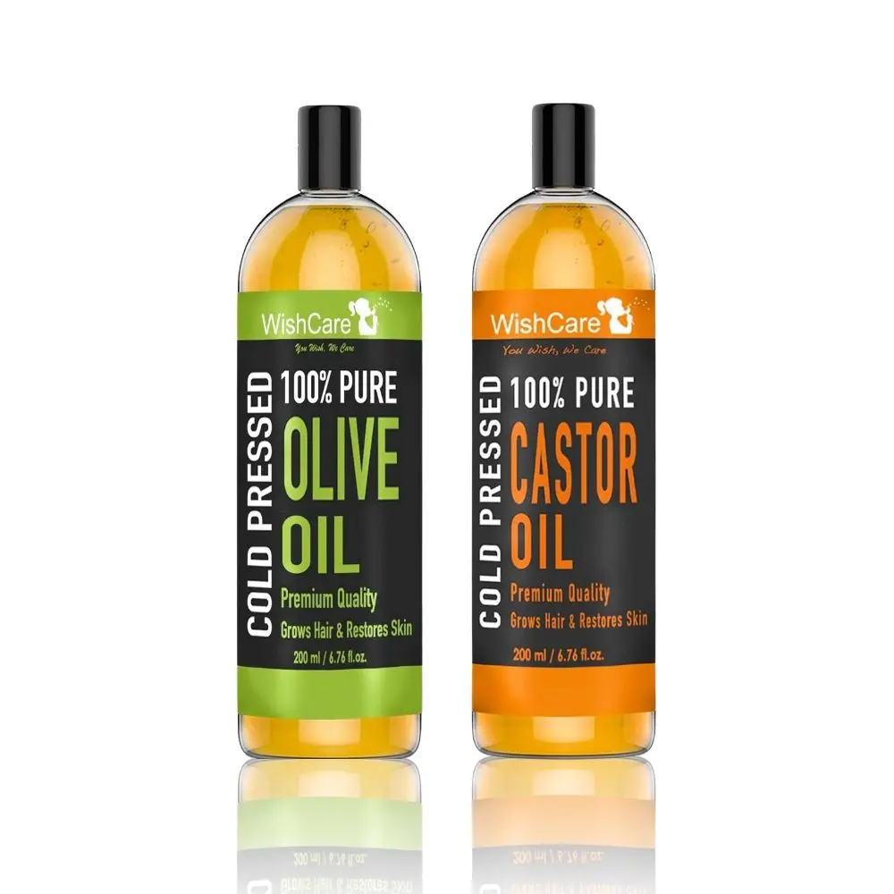 WishCare 100% Pure Cold Pressed Castor Oil & Olive Oil (200ml each)