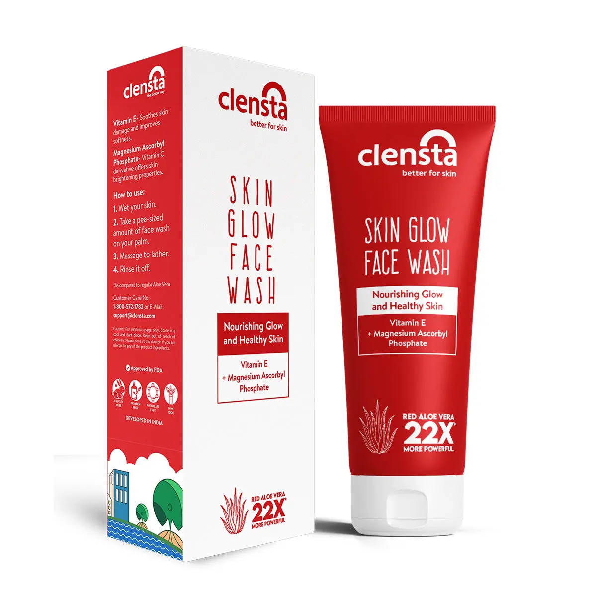 Clensta Skin Glow Face Wash | With Red Aloe Vera, Vitamin C and E| Non-drying| Best Face Wash for Brightening and Glowing Skin |Face Wash for Men & Women