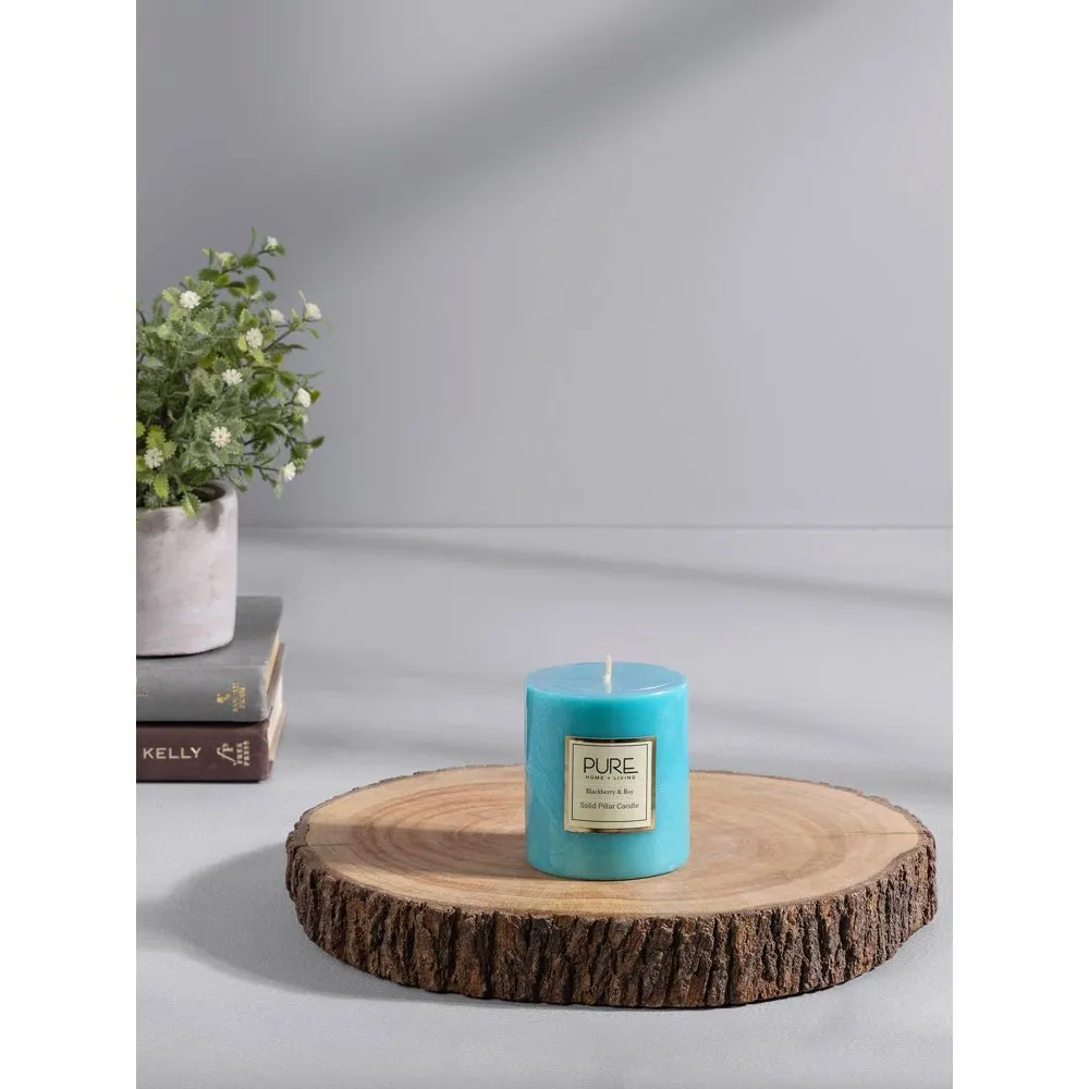 Pure Home + Living Set of 2 Medium Aqua Blackberry and Bay Pillar Candle