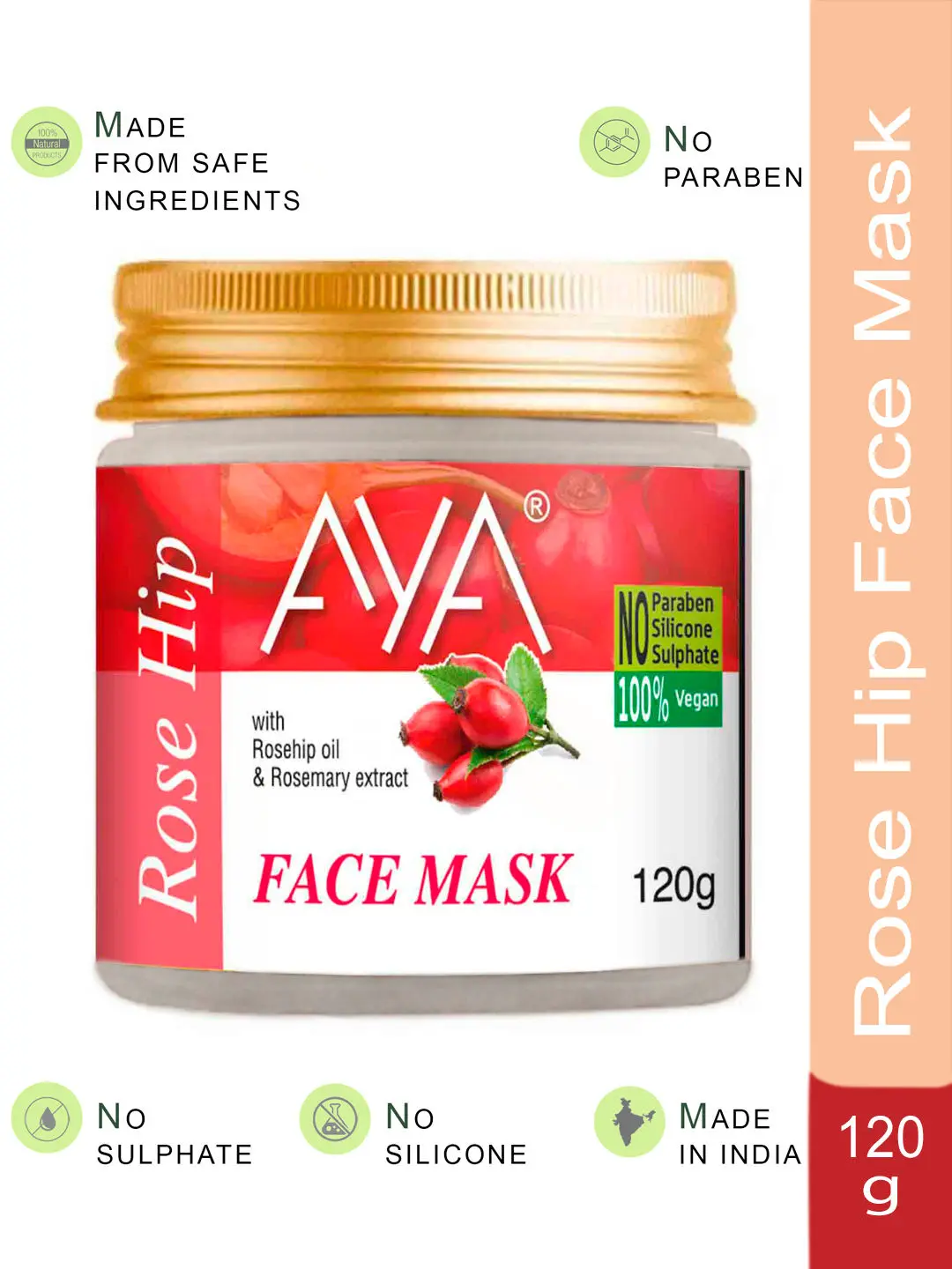 AYA Rosehip Face Mask, 120 g | No Paraben, No Silicone, No Sulphate