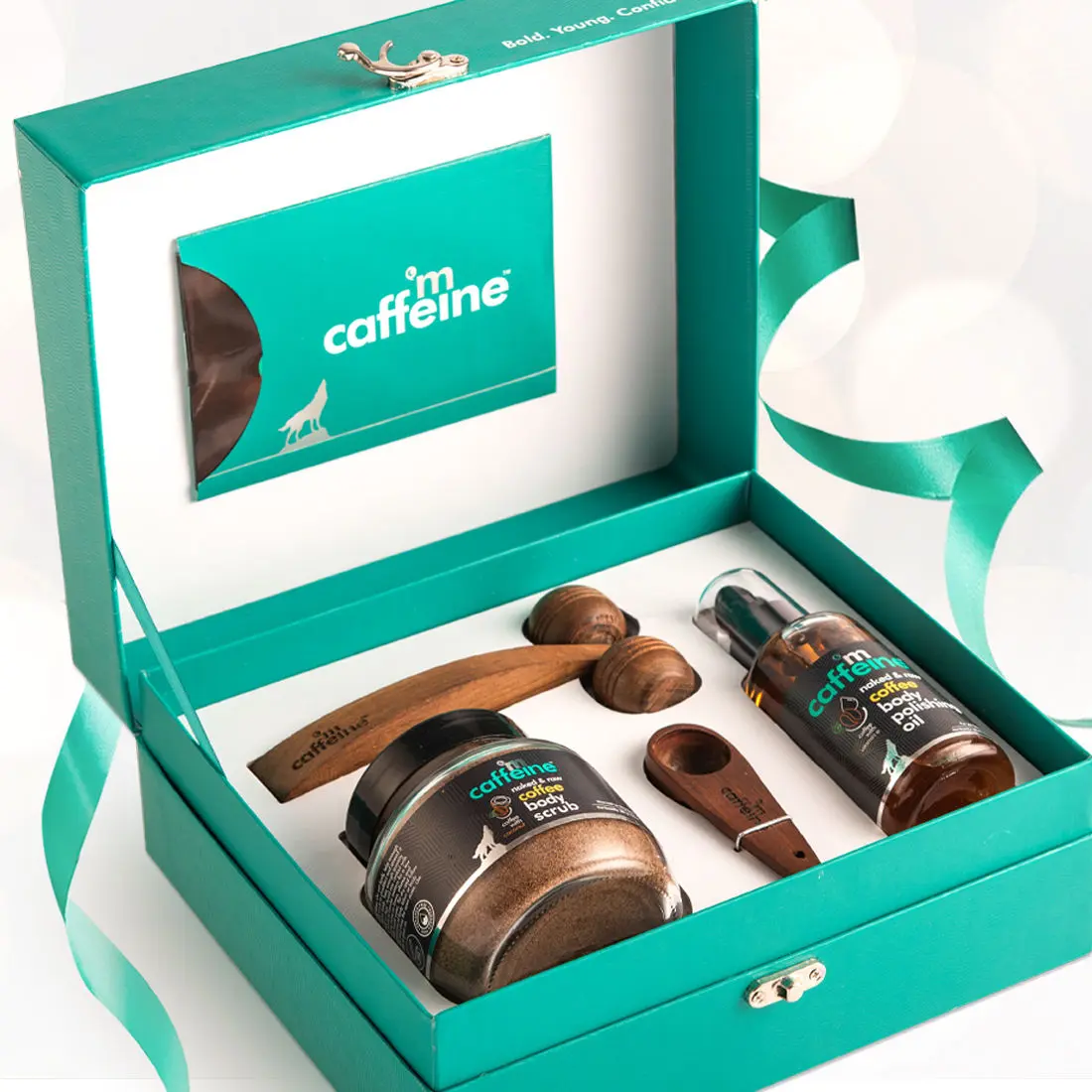 mCaffeine Coffee De-stress Gift Kit (200 gm) | Premium Wooden Massager