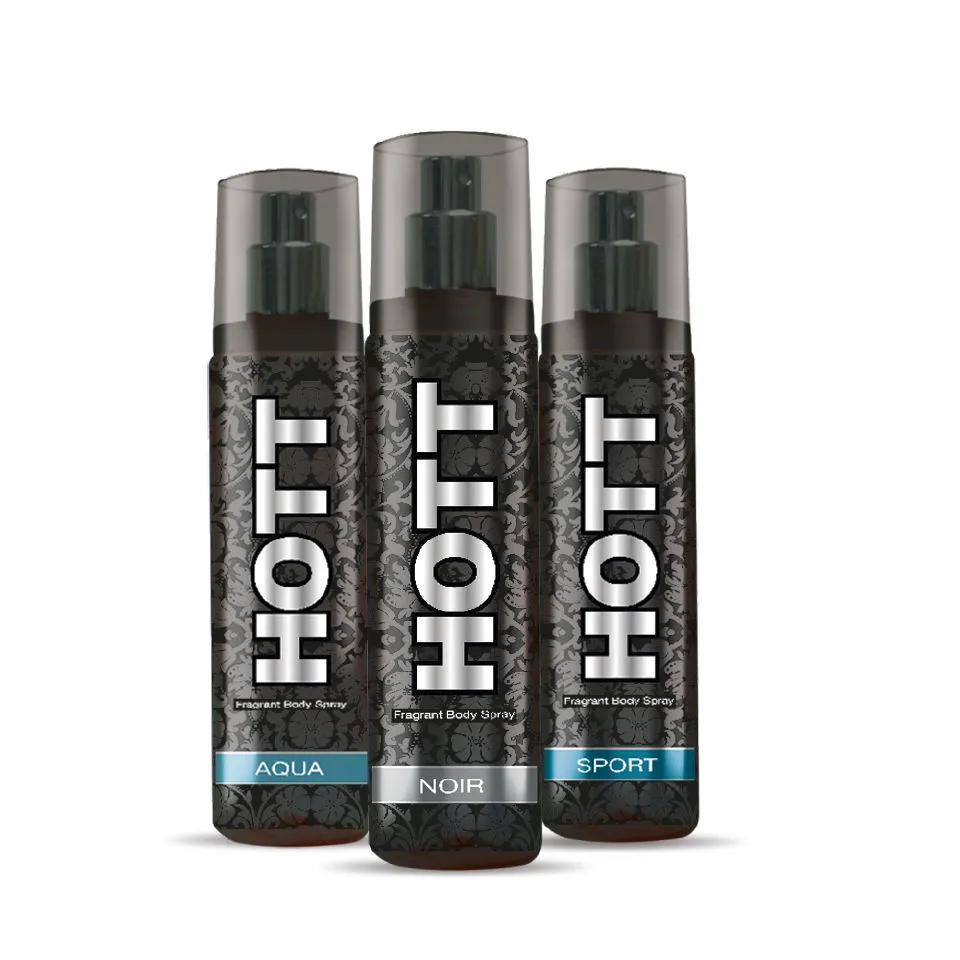 Hott Sport, Noir and Aqua Deodorant For Men (Pack of 3)