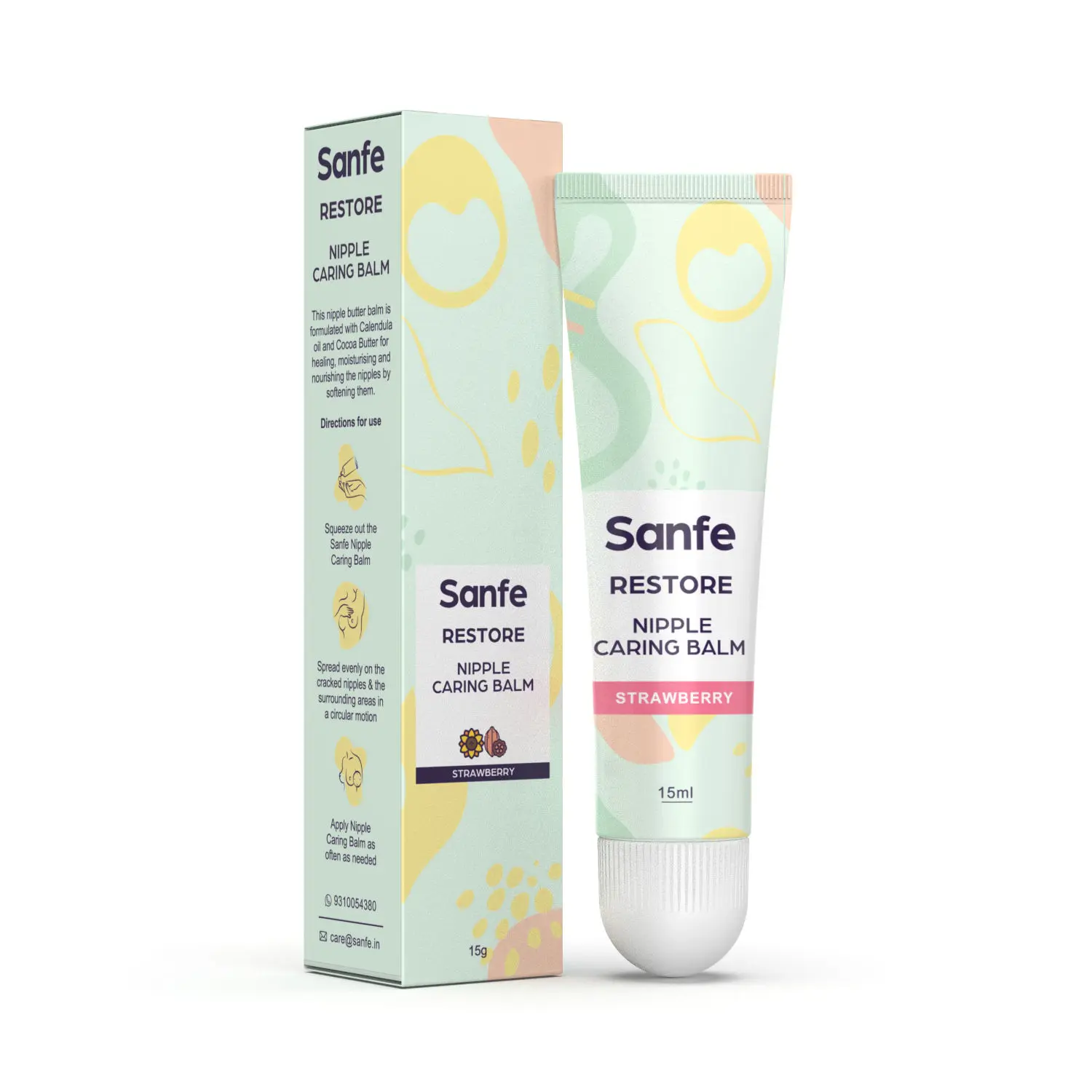 Sanfe Breast Nipple Caring Balm for New Mothers - 15gm with -Strawberry & Cocoa Butter Extracts with 3 in 1 Healing Properties