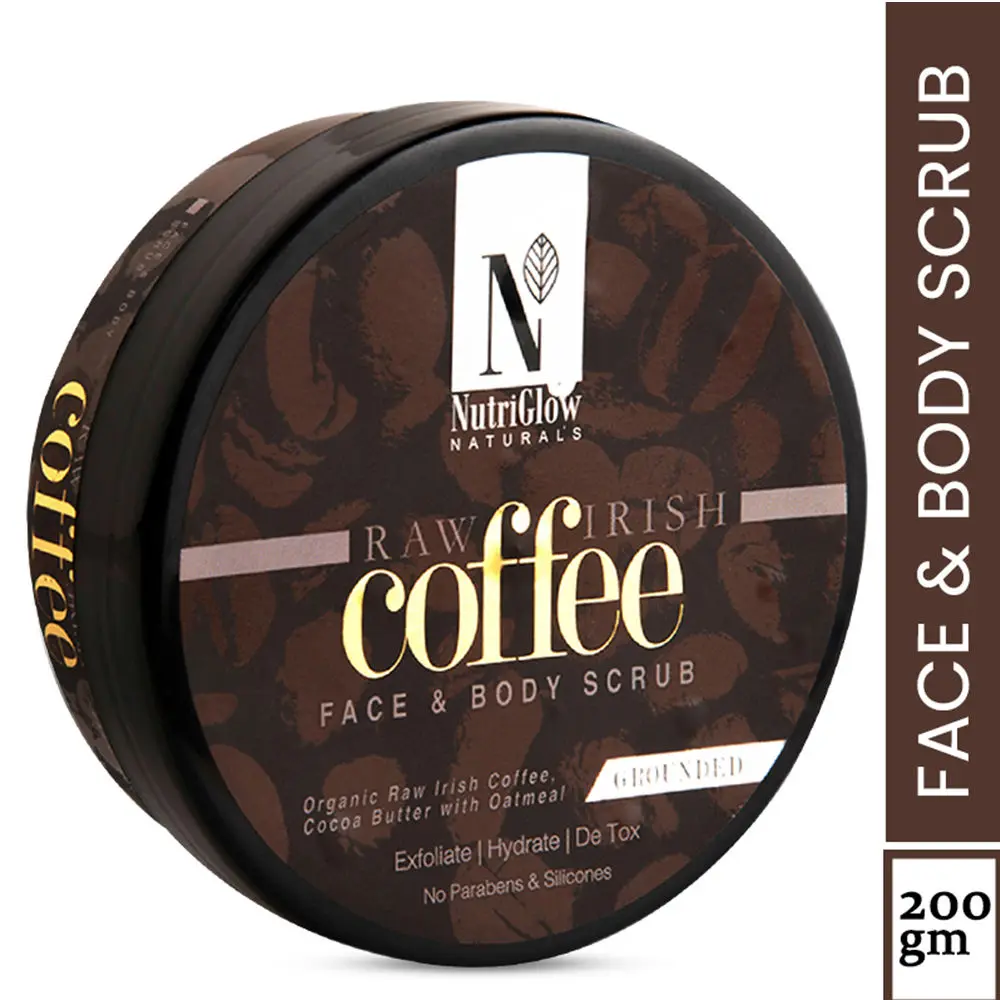 NutriGlow NATURAL'S Raw Irish Coffee Face & Body Scrub With Cocoa Butter & Oatmeal, 200 gm