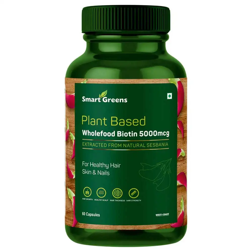 Smart Greens Plant Based Wholefood Biotin 5000 mcg,  60 capsules  Unflavoured