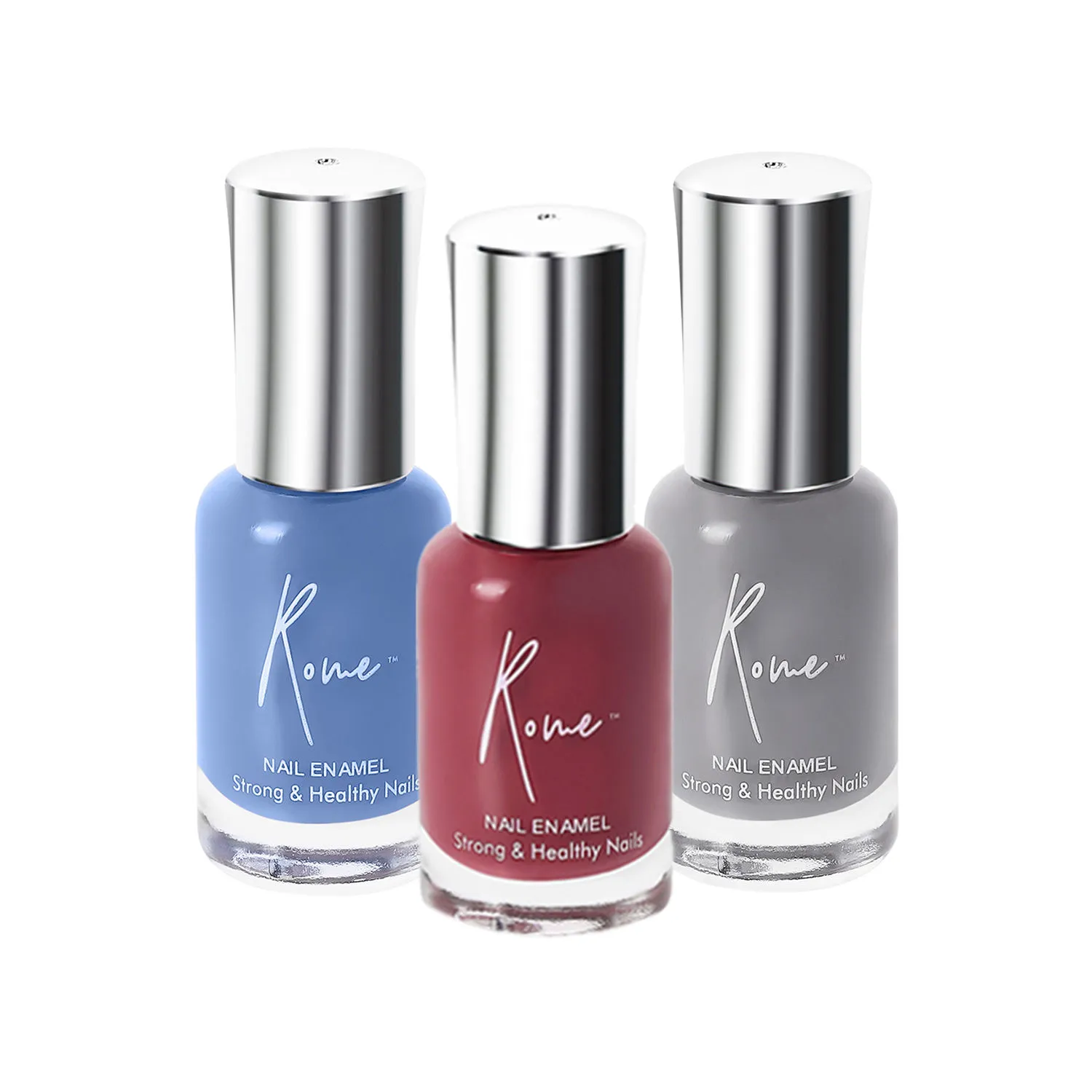 Rome Strong & Healthy Nail Enamel Set Of 3 (Steel Blue+ Ash Grey+ Rosewood)