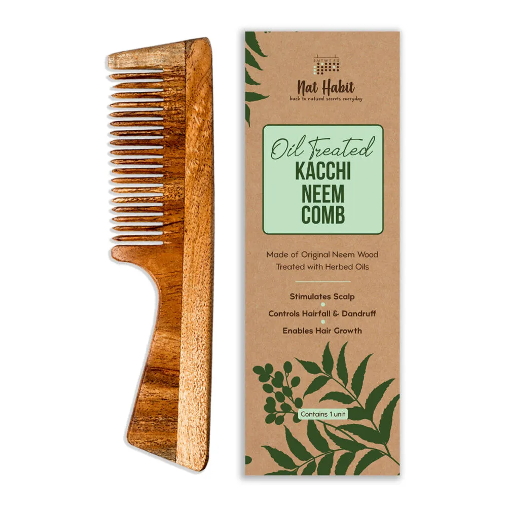 Nat Habit Oil Treated Kacchi Neem Comb - Fine Tooth