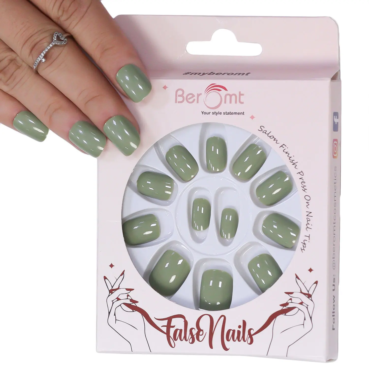 BEROMT PREMIUM GLOSSY NAILS- 318 (NAIL KIT INCLUDED)