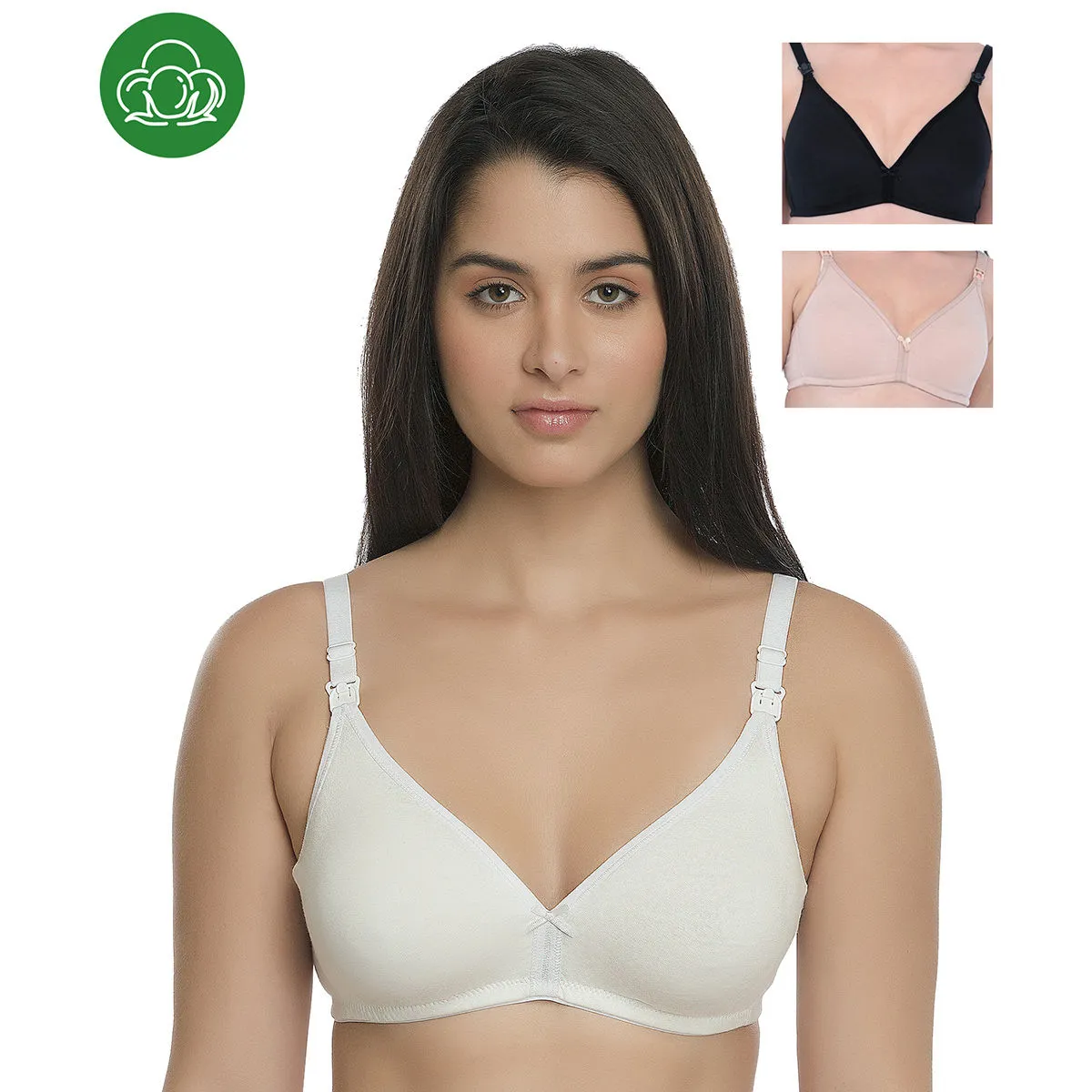 Inner Sense Organic Cotton Antimicrobial Nursing Bra Pack of 3 - Multi-Color (38C)