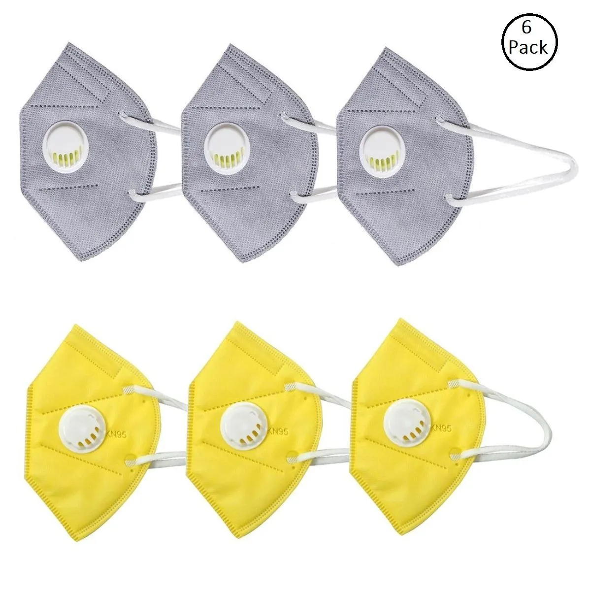 OOMPH Pack of 6 Anti-Pollution Reusable 5 Layer Mask - Yellow Grey