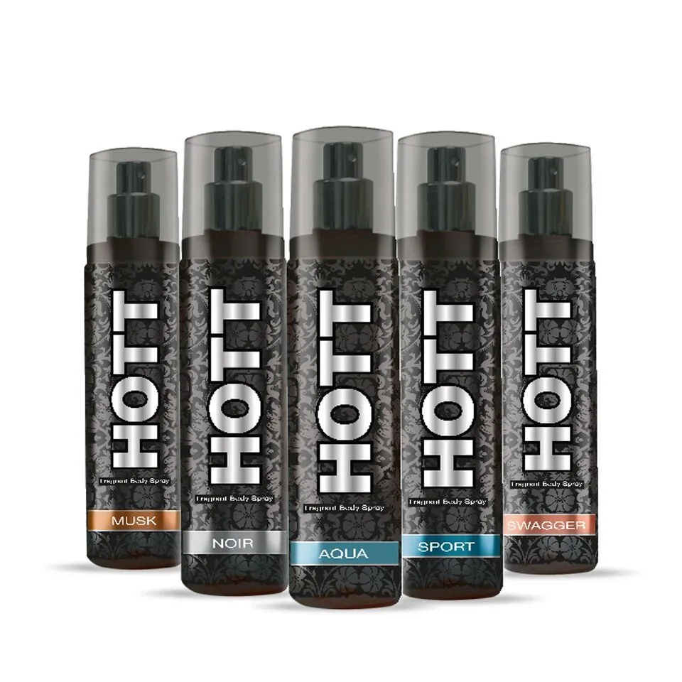 Hott Musk, Aqua, Noir, Sport and Swagger Deodorant For Men( Pack of 5)