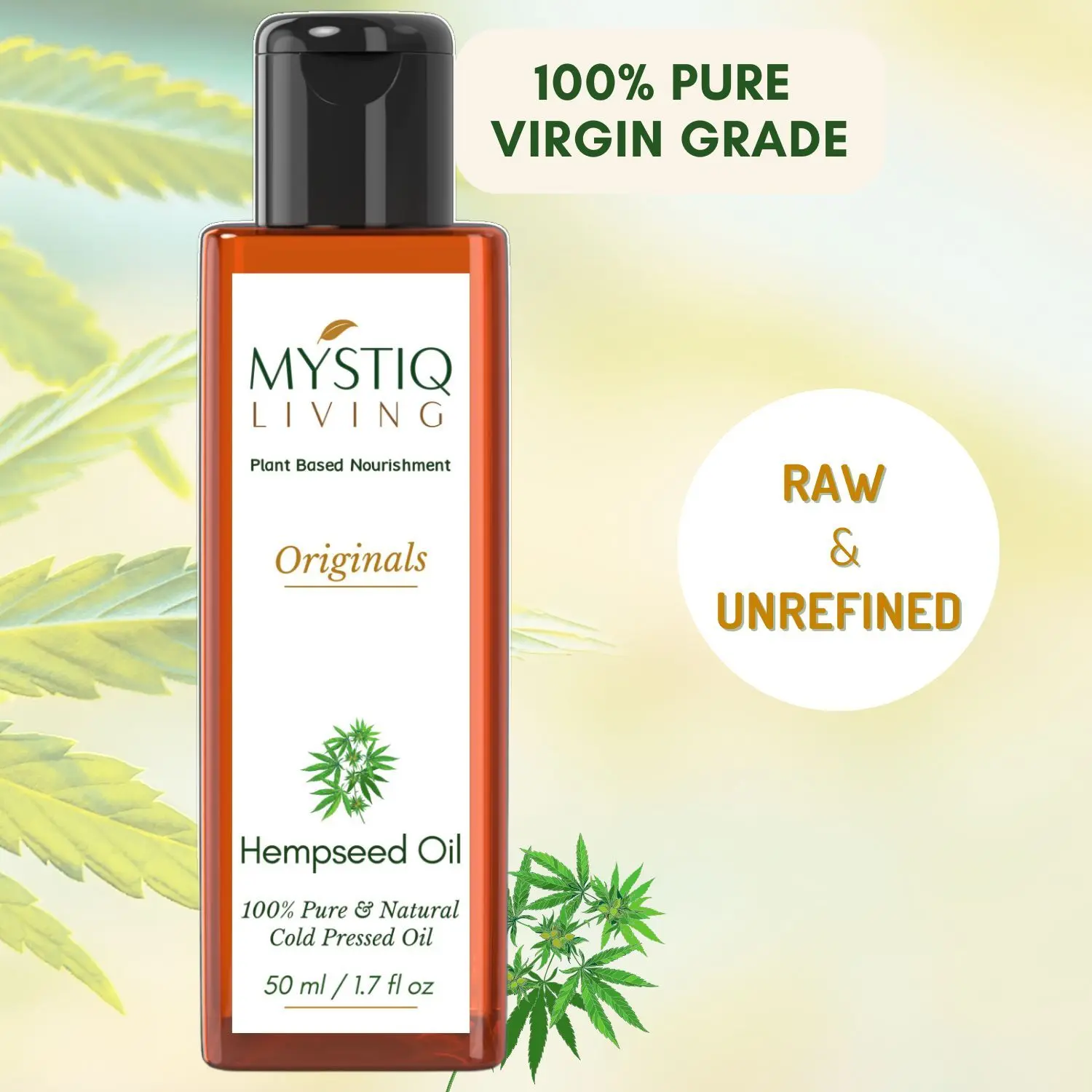 Mystiq Living Originals - Hemp Seed Oil For Face & Hair. Better Sleep, helps with Wrinkles, Fine Lines, and Expression Lines-50 ML
