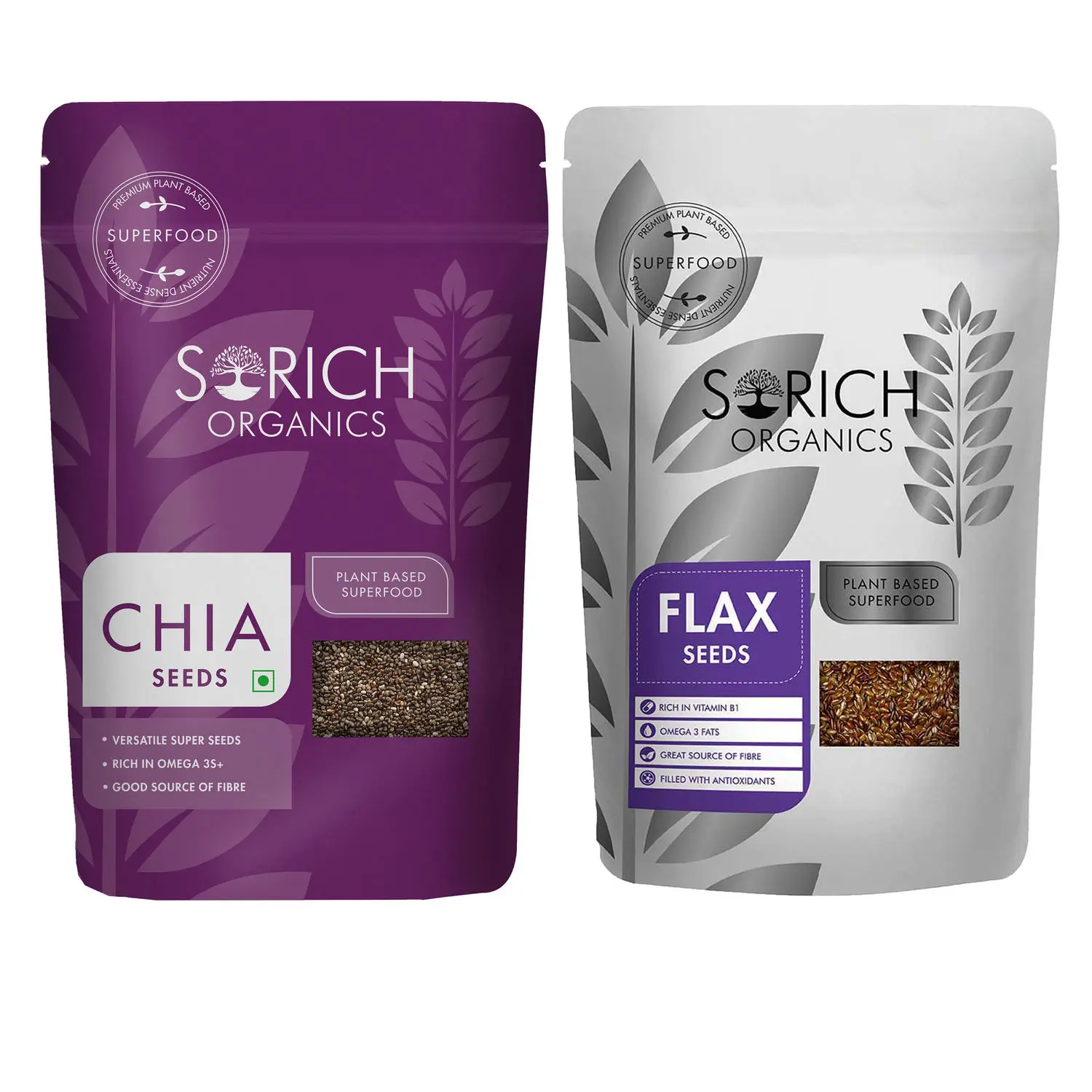 Sorich Organics Flax seeds 200 Gm and Chia Seeds - 250 Gm (2 x 450 Gm)