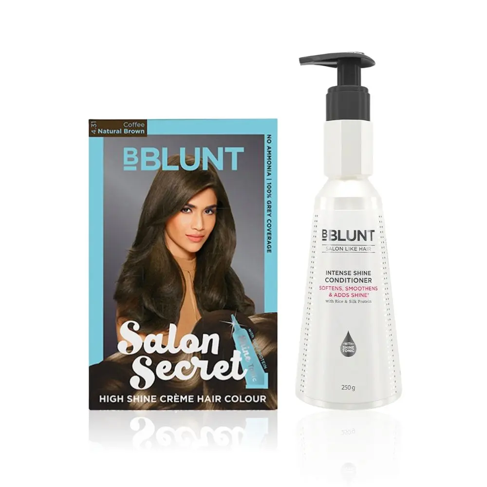 BBLUNT Salon Secret High Shine Creme Hair Colour Natural Brown 4.31 (100 g) With Shine Tonic (8 ml)+BBLUNT Intense Shine Conditioner with Rice & Silk Protein for Softer Smoother & Shinier Hair-250gm