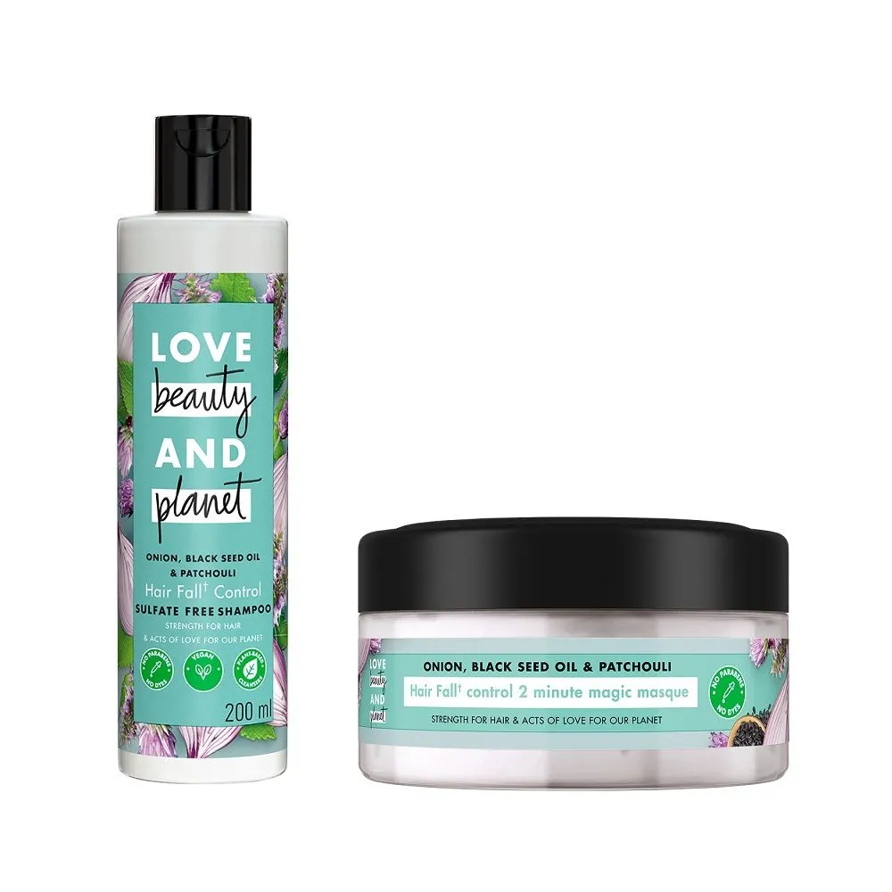 Love Beauty & Planet Onion Black Seed & Patchouli Hairfall Control Sulfate Free Shampoo & Hair Mask