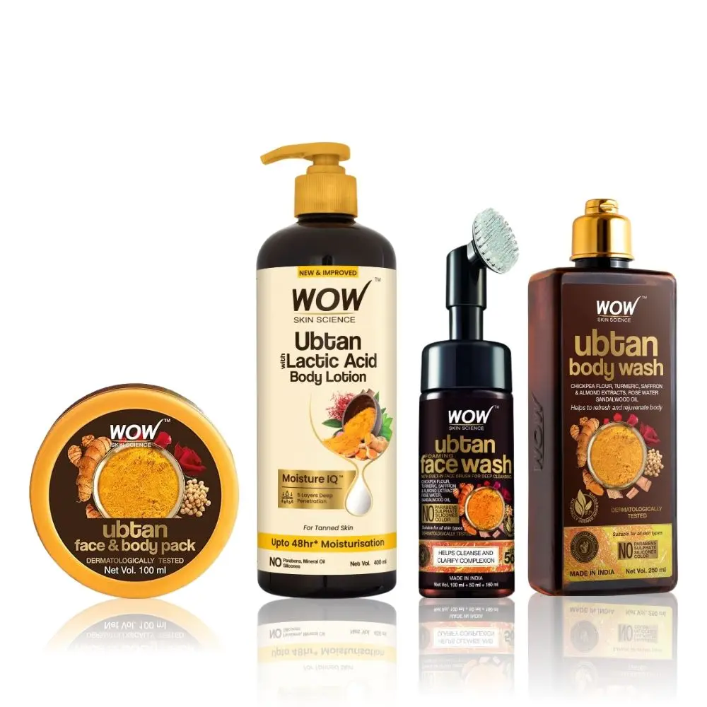 WOW Skin Science Refresh and Renew Ubtan Kit (Ubtan Body wash (250 ml) + Ubtan Foaming Facewash(150 ml) + Ubtan Body Lotion (400 ml) + Ubtan Face and Body Scrub (200 ml))