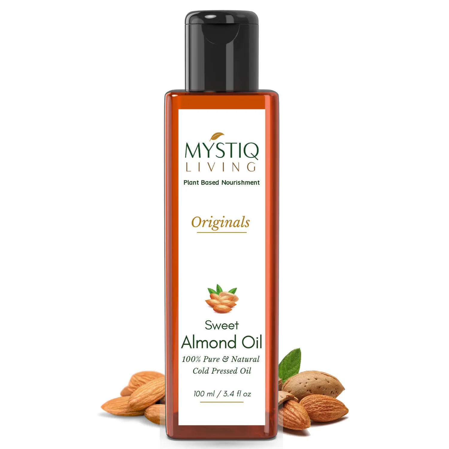 Mystiq Living Originals - Almond Oil | Sweet Almond Oil | Badam Oil | For Face, Hair, Skin & Baby Massage | Cold Pressed, Pure and Natural (Odourless) - 100 ML