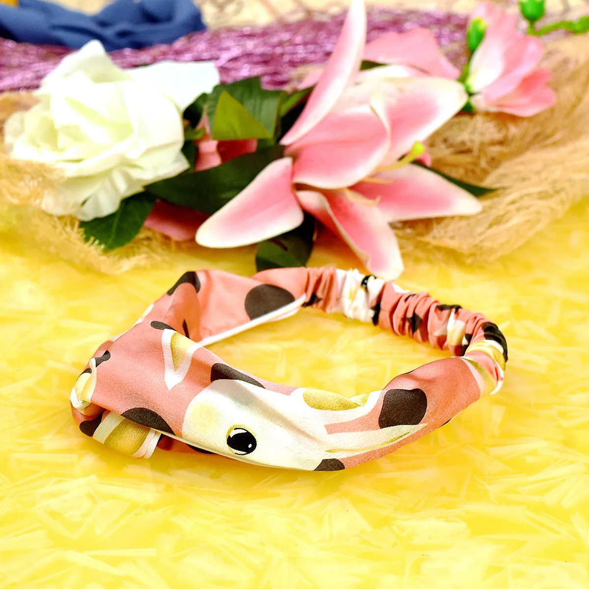 YoungWildFree Pink Bunny Printed Elastic Knot Wrap Headbands For Women-Trending Pretty Design 2021