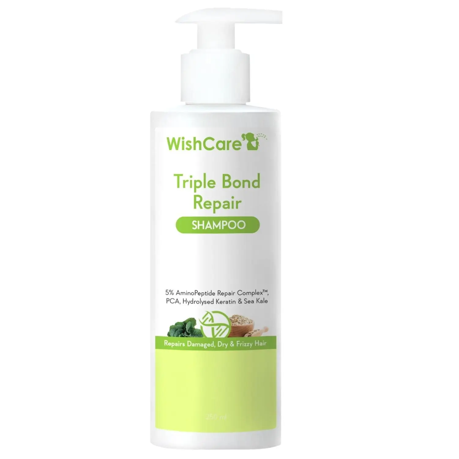 WishCare Triple Bond Repair Shampoo - 5% AminoPeptide Complex & PCA - Repairs Damaged Dry & Frizzy Hair 250 ml