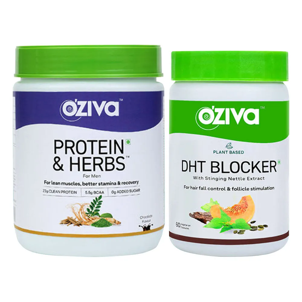 OZiva Advance Hair Nourishment Combo (OZiva Protein & Herbs Shake For Men-Chocolate + DHT Blocker)