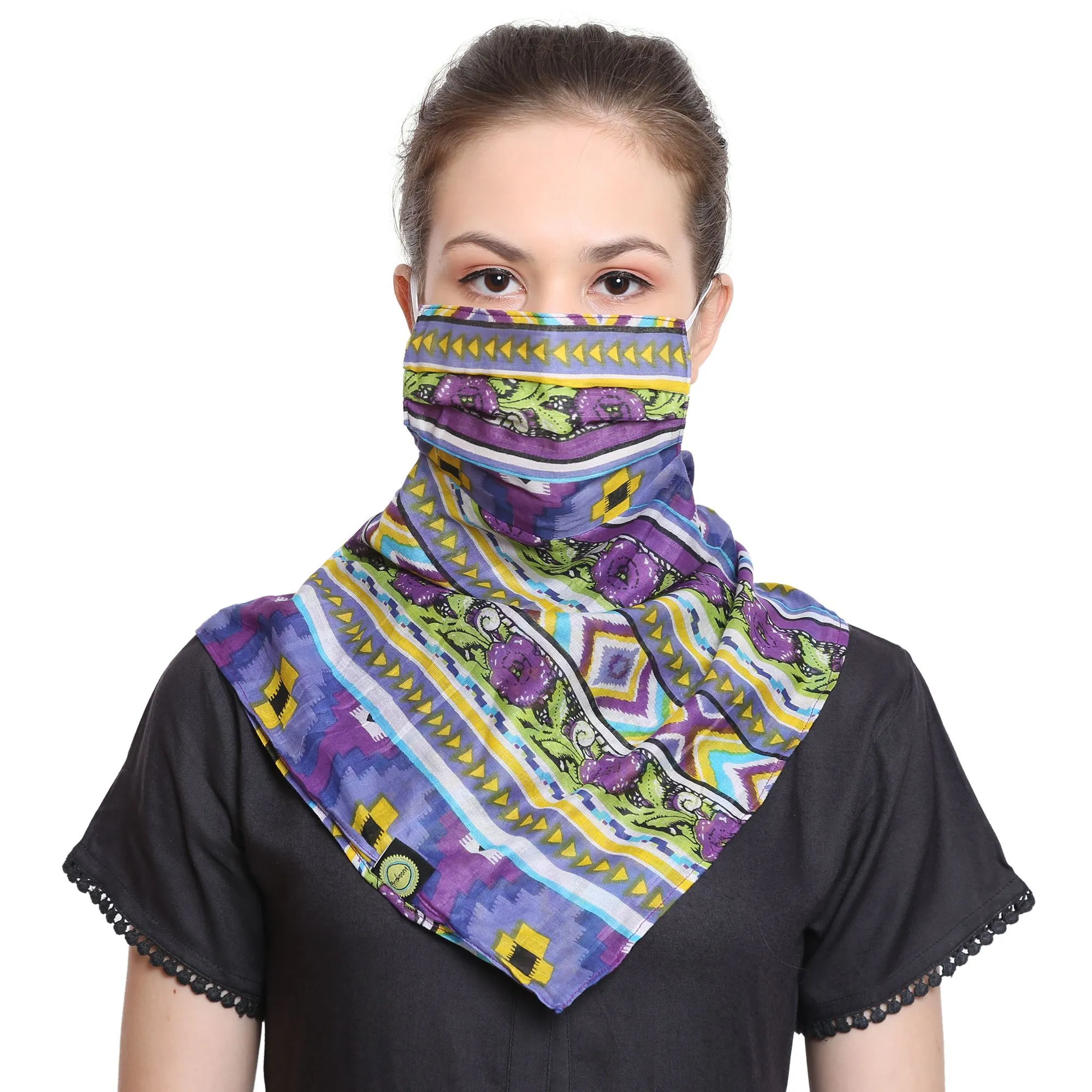 Anekaant 3-Ply Reusable Purple & Multi Cotton Scarf Style Fashion Mask