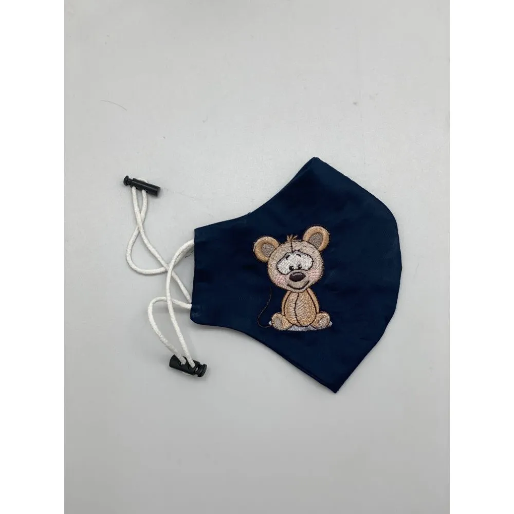 The Tie Hub Boy Teddy Bear Navy Embroidered Mask