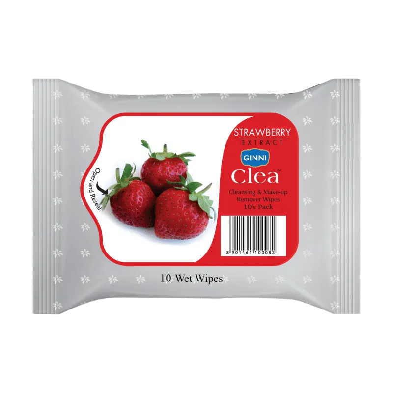 Ginni Clea Cleansing & Makeup Remover Wet Wipes - Strawberry (10 Wipes)