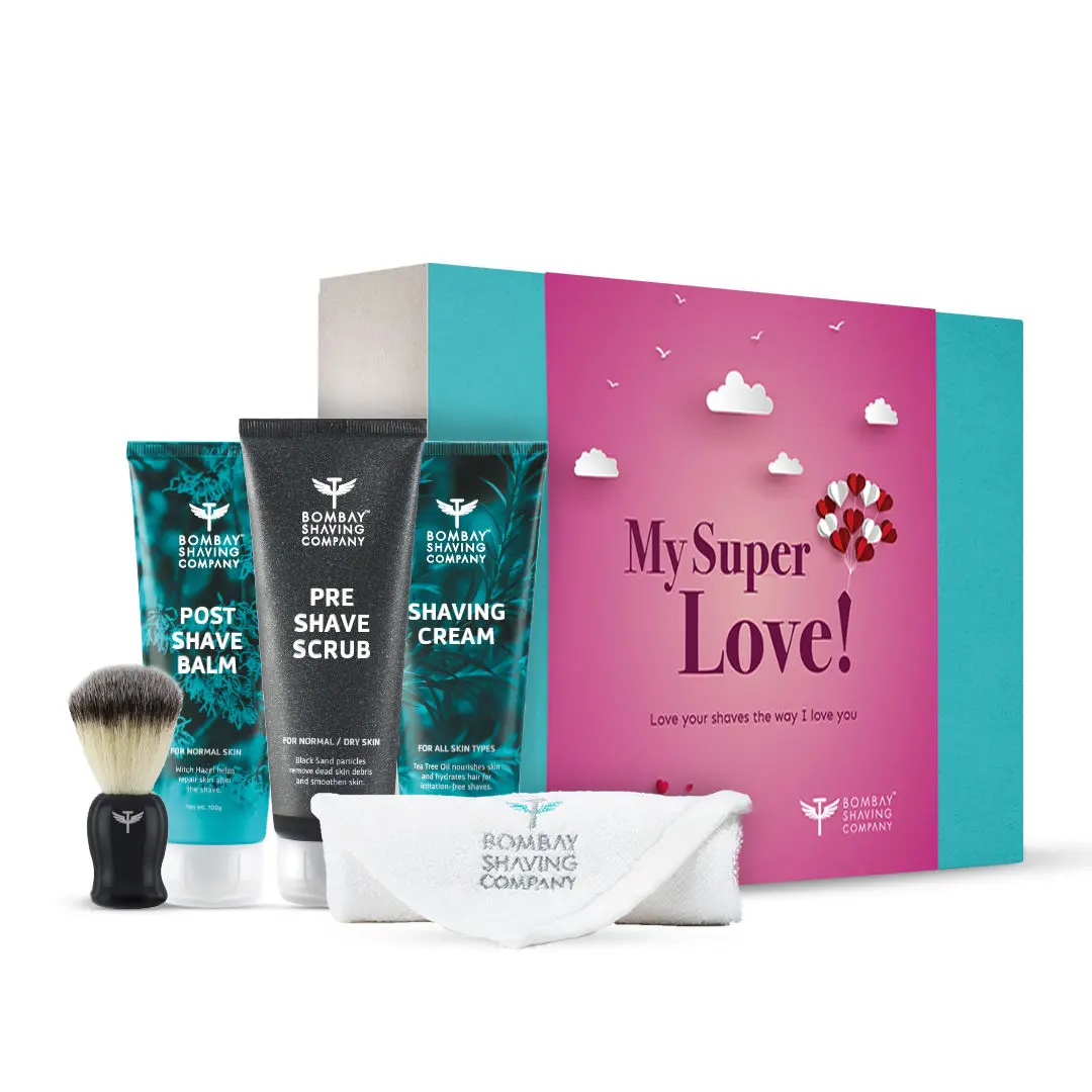 Bombay Shaving Company Gift Kit | 3 Step Shaving Kit for Men | Exfoliating Scrub, Shaving Cream, Post-Shave Balm & Shaving Brush