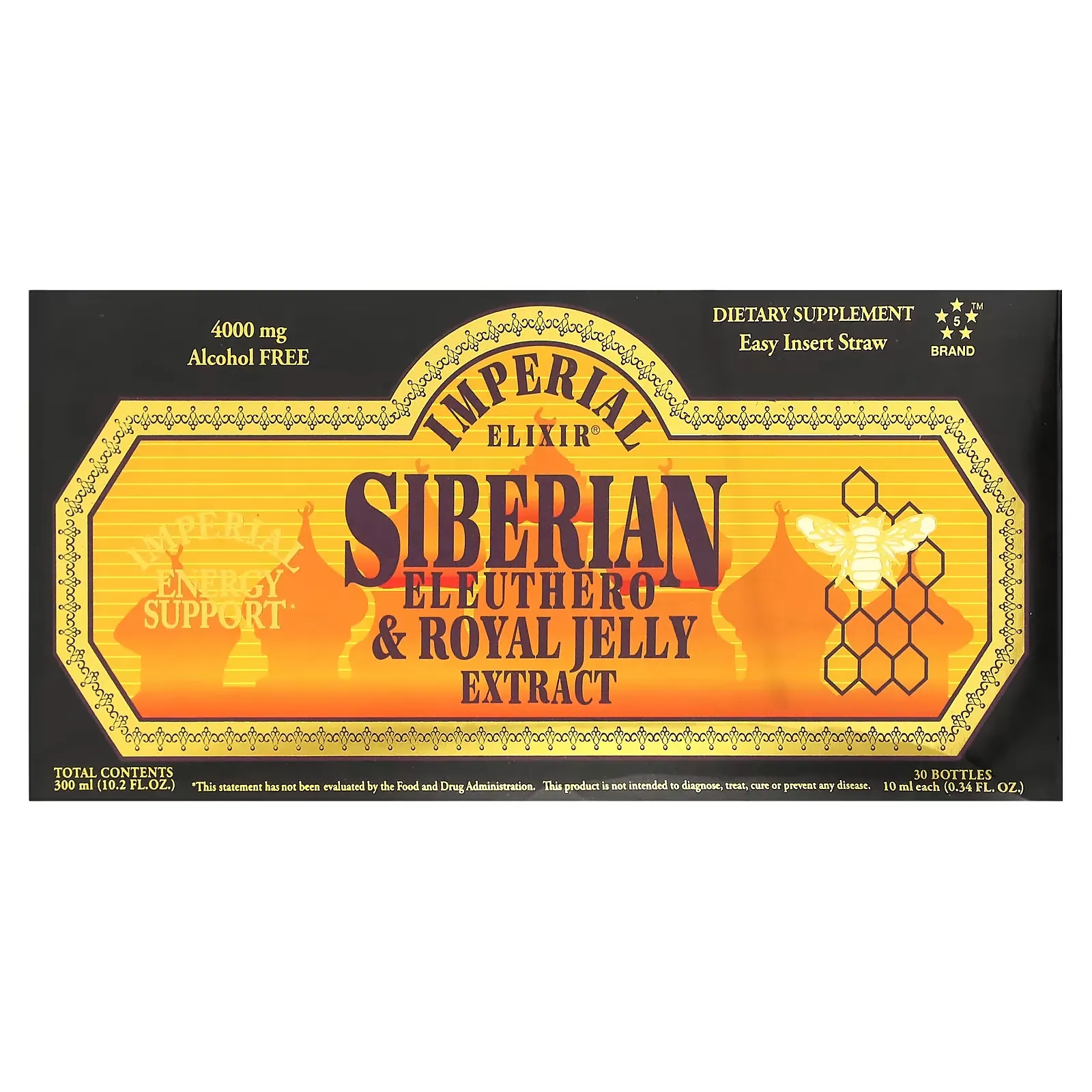 Siberian Eleuthero & Royal Jelly Extract, Alcohol Free, 4000 mg, 30 Bottles, 0.34 fl oz (10 ml) Each