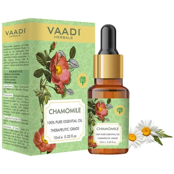 Vaadi Herbals Chamomile Essential Oil - Reduces Blemishes, Evens Skin Tone - Relieves Stress, Better Sleep - 100% Pure Therapeutic Grade