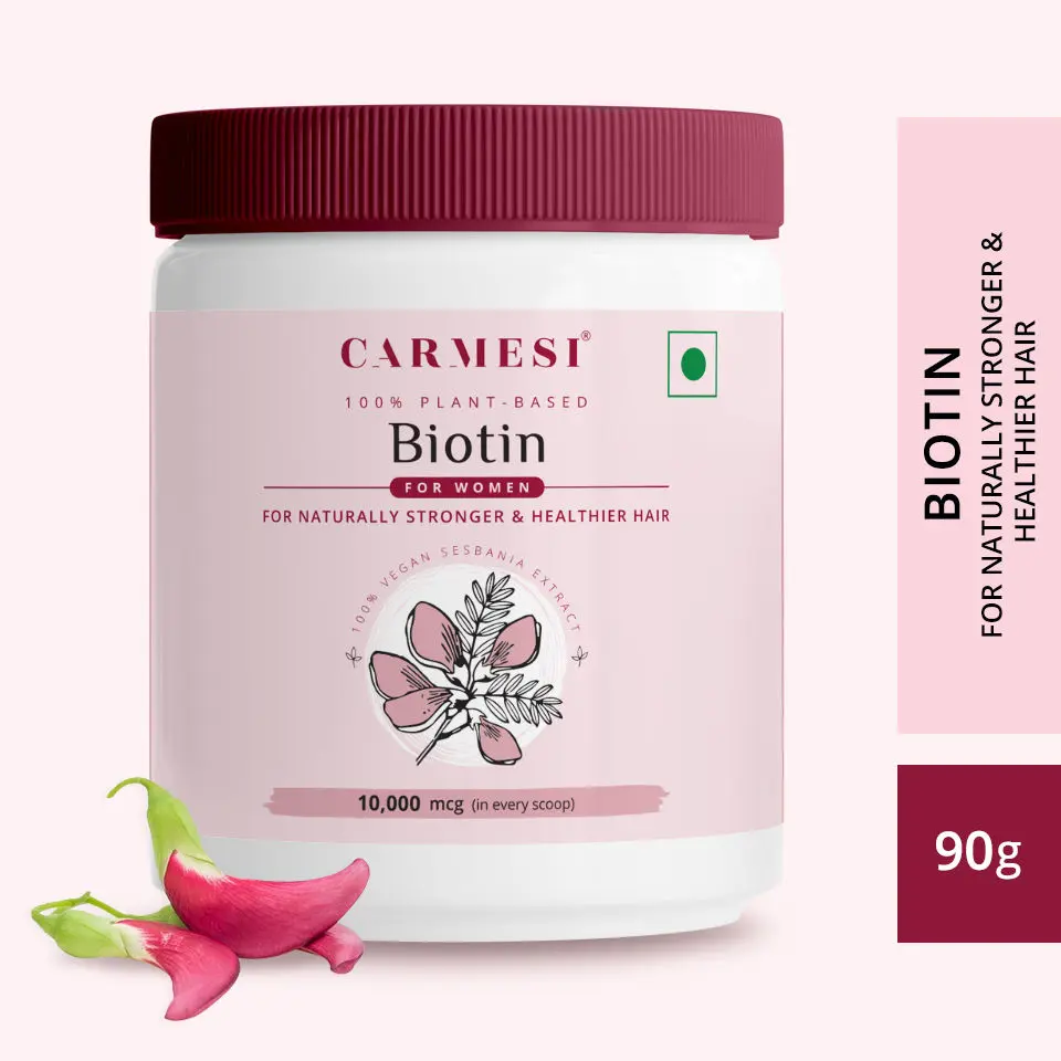 Carmesi Carmesi 100% Plant-Based Biotin for Women | 10,000 mcg | For Naturally Stronger & Healthier Hair | 90 gm (15 Servings) | Vegan