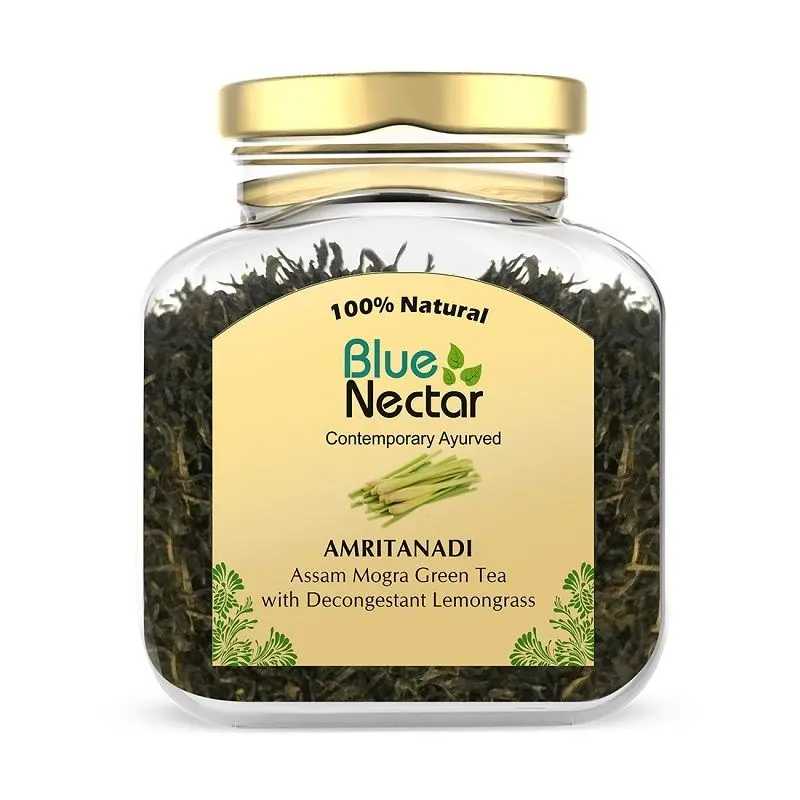 Blue Nectar Amritanadi Assam Green Tea Loose leaves with Decongestant Lemongrass (50 g + 15 g Free | 33 Cup)