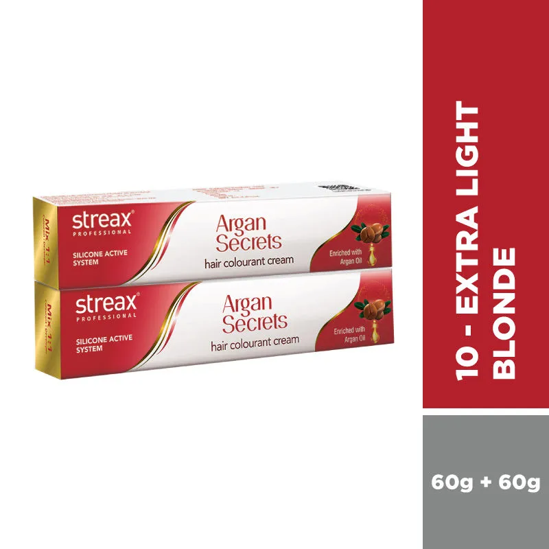 Streax Professional Argan Secret Hair Colourant Cream - Extra Light Blonde 10 (Pack Of 2)