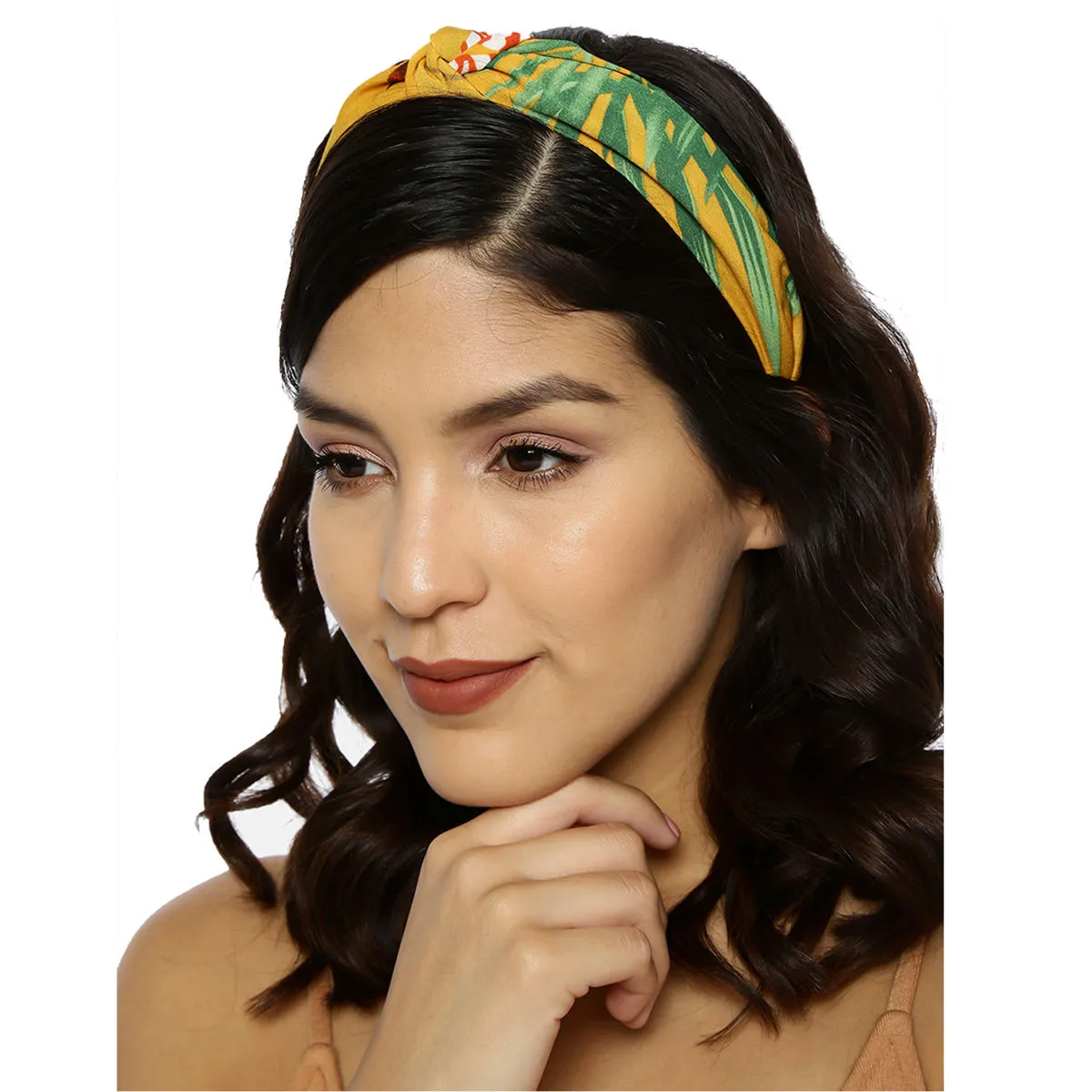 Toniq Yellow & Green Printed Top Knot Hairband