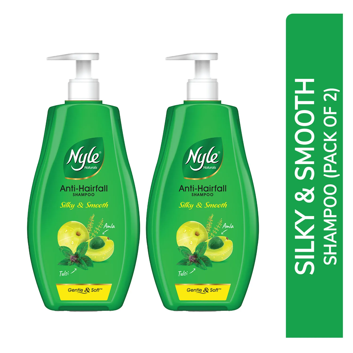 Nyle Naturals Silky and Smooth Anti Hairfall Shampoo with Tulsi and Amla - Pack of 2