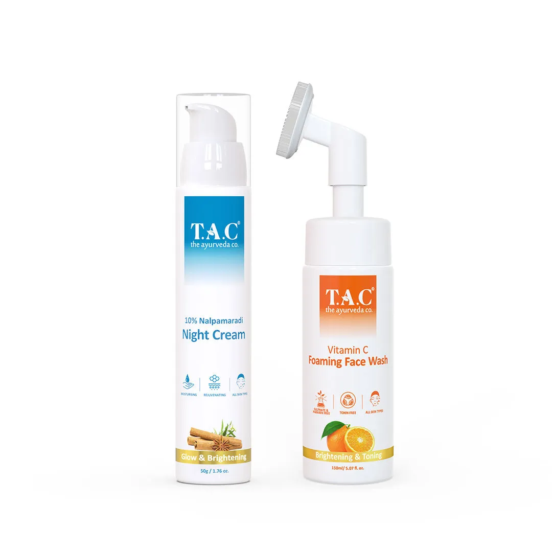 TAC - The Ayurveda Co. Anti Aging Night Cream & Vitamine C Foaming Face Wash With Hyaluronic Acid