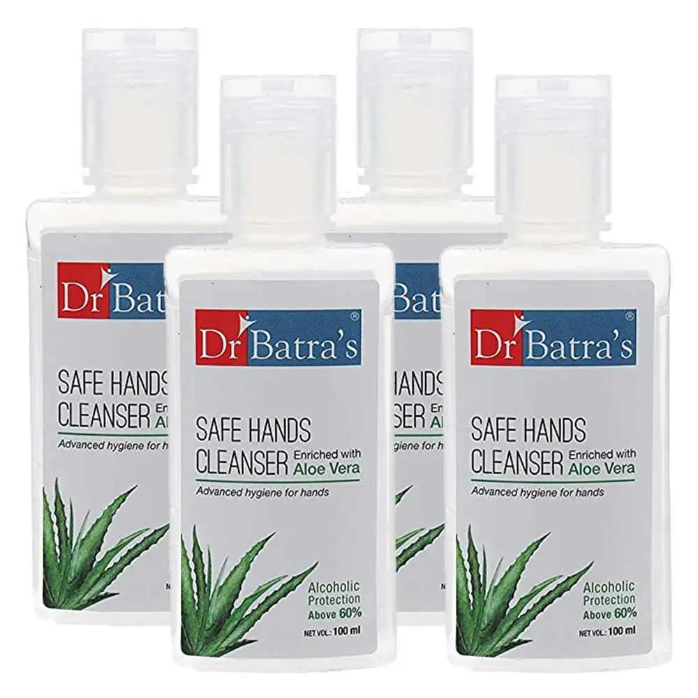 Dr Batra's Safe Hands Cleanser,  Enriched with Aloe Vera  100 ml  Kills 99.99% of Germs(Pack of 4)