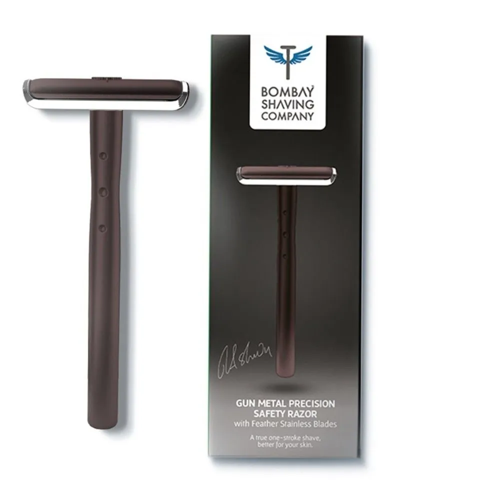 Bombay Shaving Company Precision Safety Razor + 5 Platinum Coated Feather Blades Combo (Gun Metal)