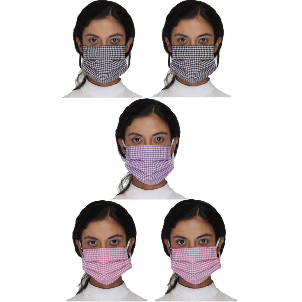 Anekaant Pack Of 5 Multicolor 3-Ply Reusable Checkered Cotton Fabric Fashion Mask