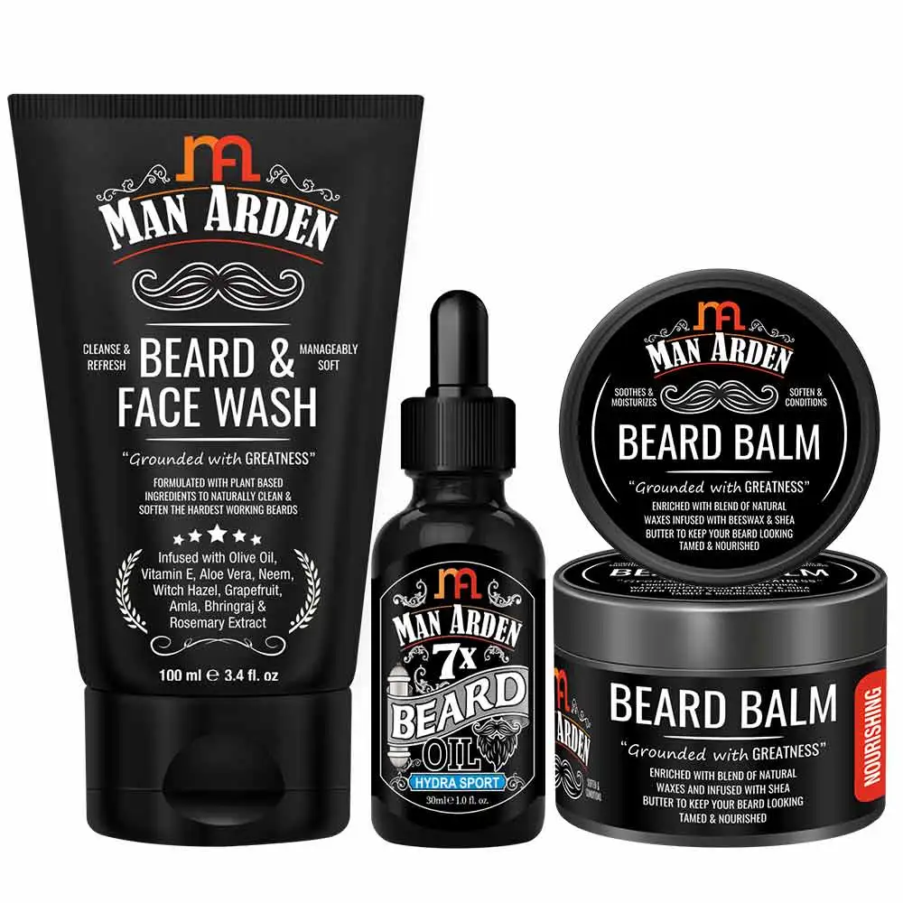 Man Arden Beard & Face Grooming Combo,  3 Piece(s)/Pack  Beard And Face Wash, 7X Beard Oil (Hydra Sport), Beard Balm