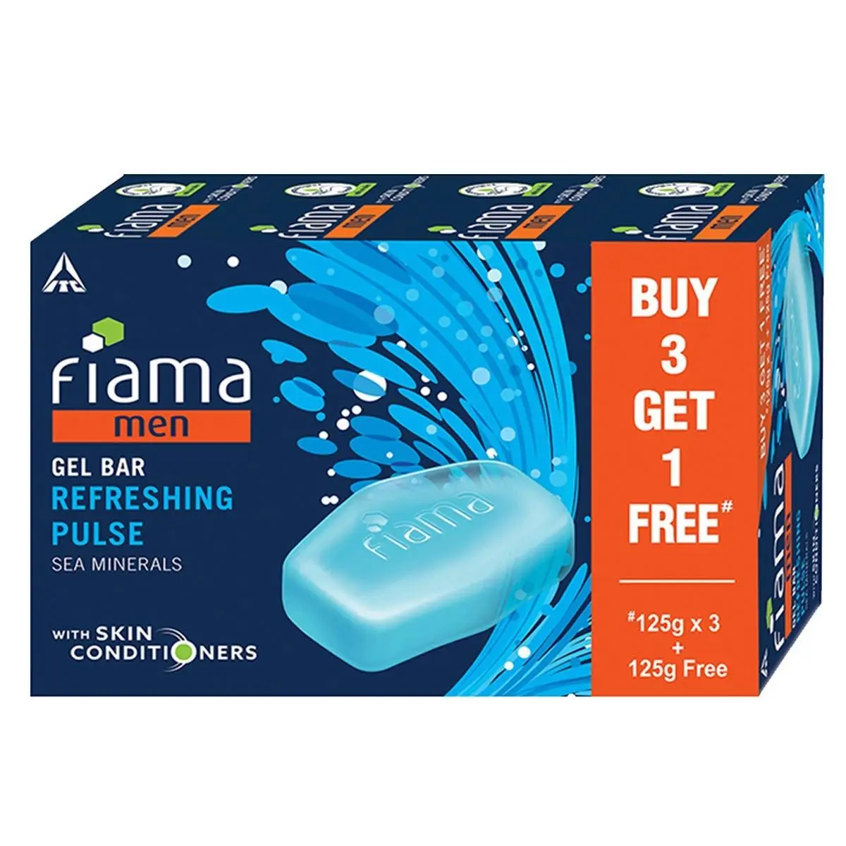 Fiama Men Refreshing Pulse Gel Bar, With Sea Minerals & Skin Conditioners - 125g (Buy 3 Get 1 Free)